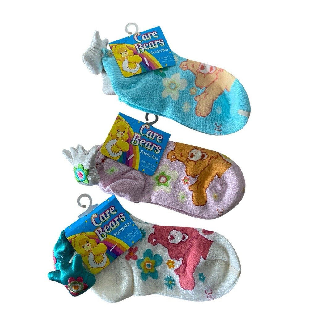 Care Bears Kids Socks Lot – 3 Pairs Size 6–8.5  3D Plush Bear Heads  Cute NWT